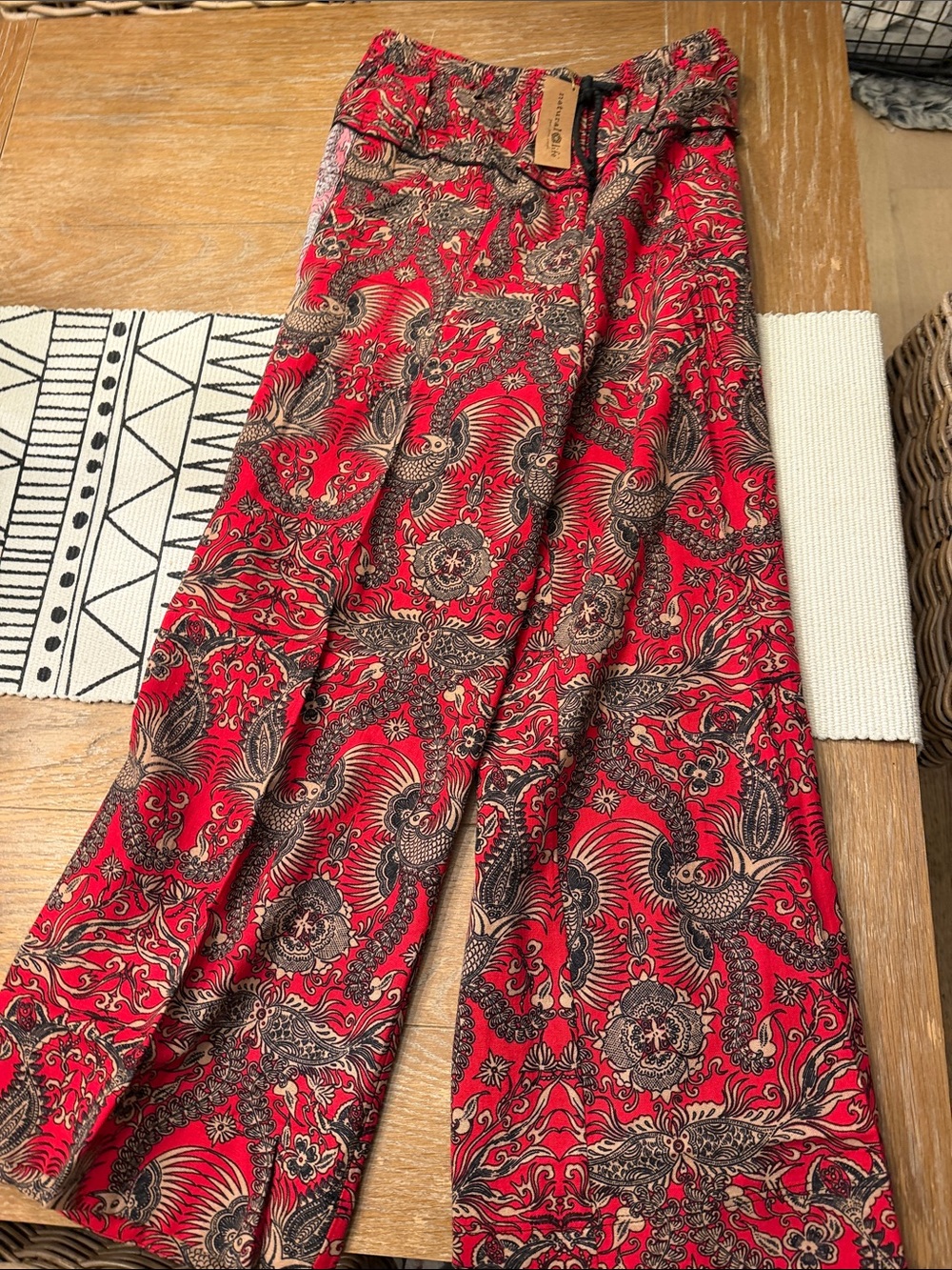 NATURAL LIFE Red & Black Wide Leg Patterned Pants